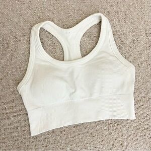 White Ribbed Padded Longline Sports Bra